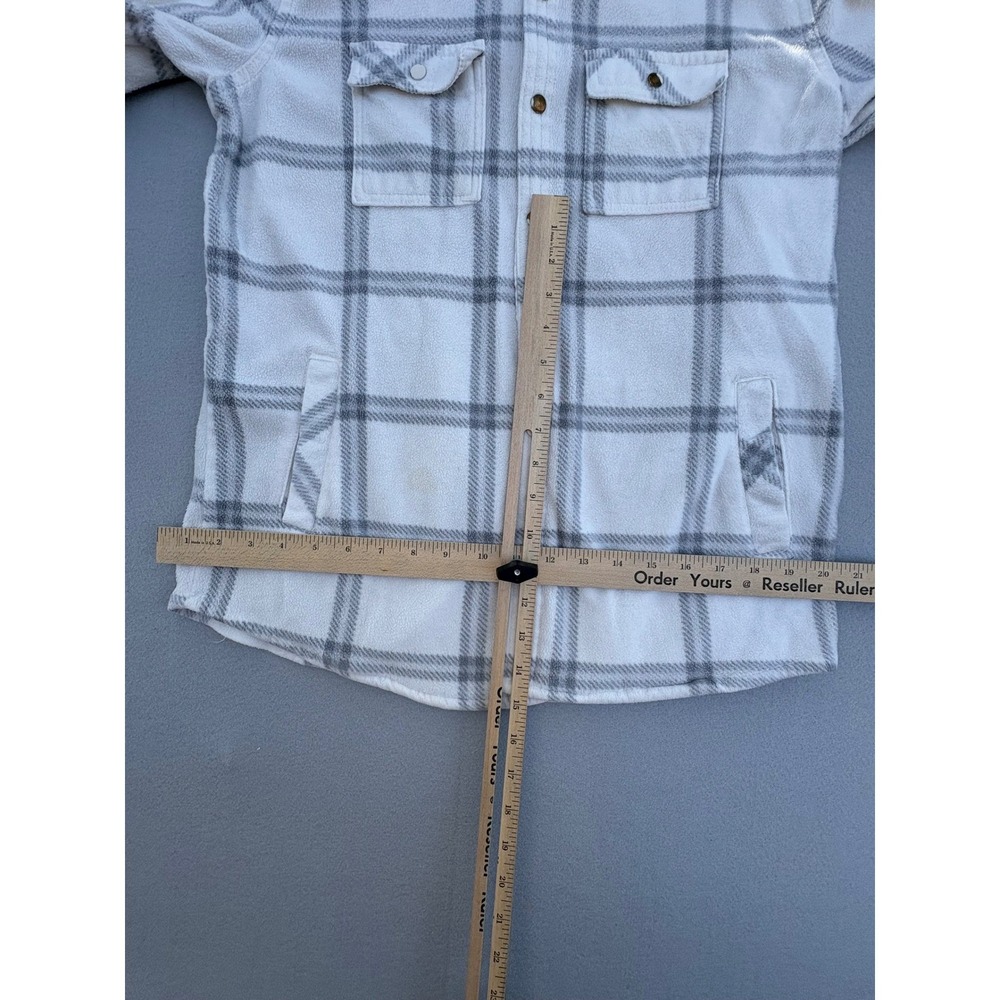 O'Neill Mens Cream Grey Plaid Fleece Shirt Jacket Shacket Size Medium - Picture 11 of 16